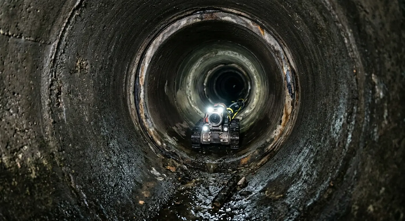 Robotic sewer camera inspecting pipe interior for Sewer Line Cleaning in Firestone